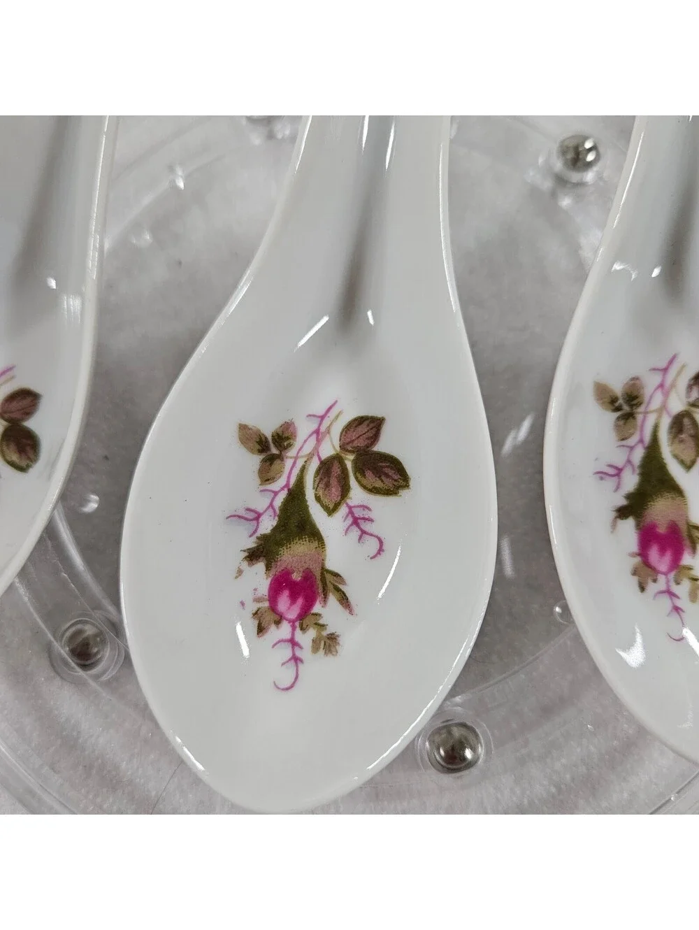 Vintage 1970s Japan Famille Rose Porcelain Soup Spoons 5